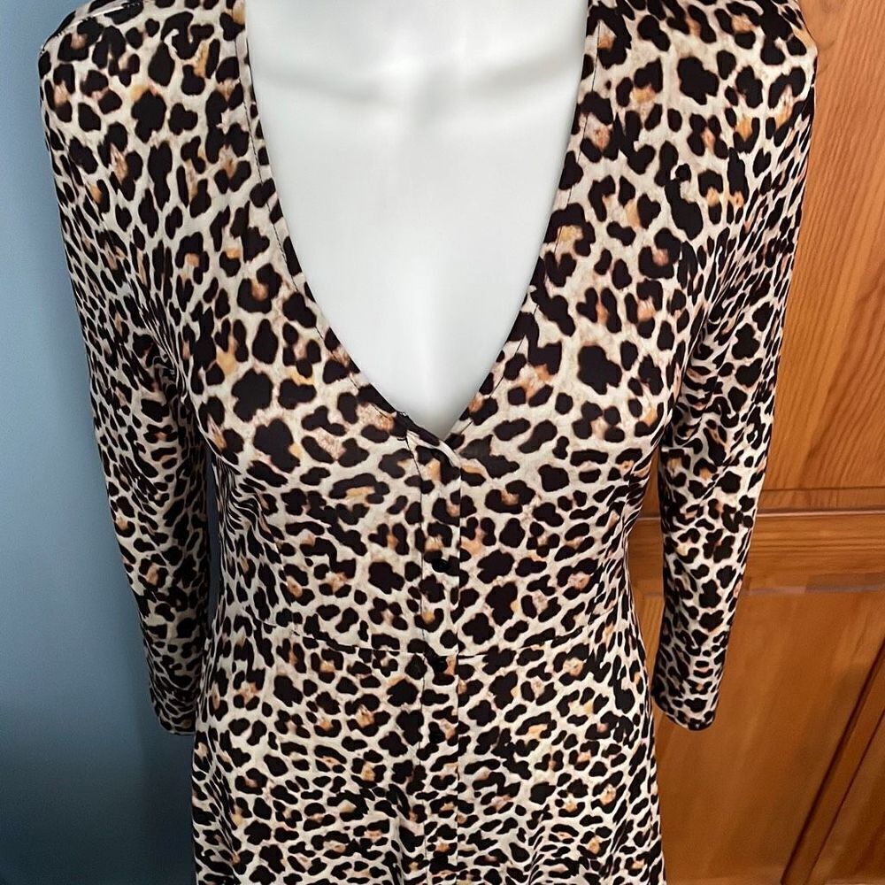 Zara Cheetah Leopard Print Asymmetrical Button Down Dress Small